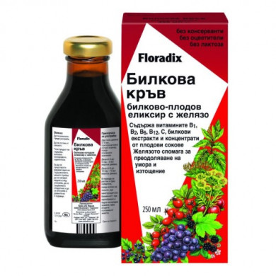 Floradix Билкова Кръв - Билково-плодов еликсир с желязо, 250ml